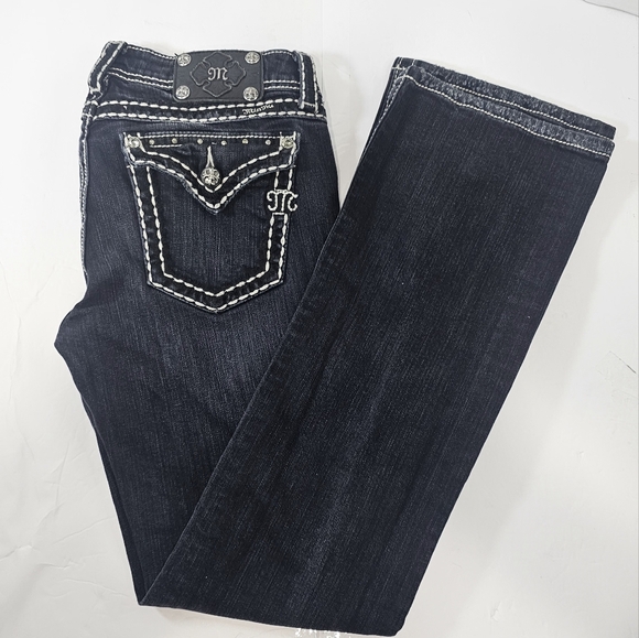 Miss Me Low-Rise Bootcut Jeans Womens 30 Black Wash Women's Distressed - Picture 5 of 16